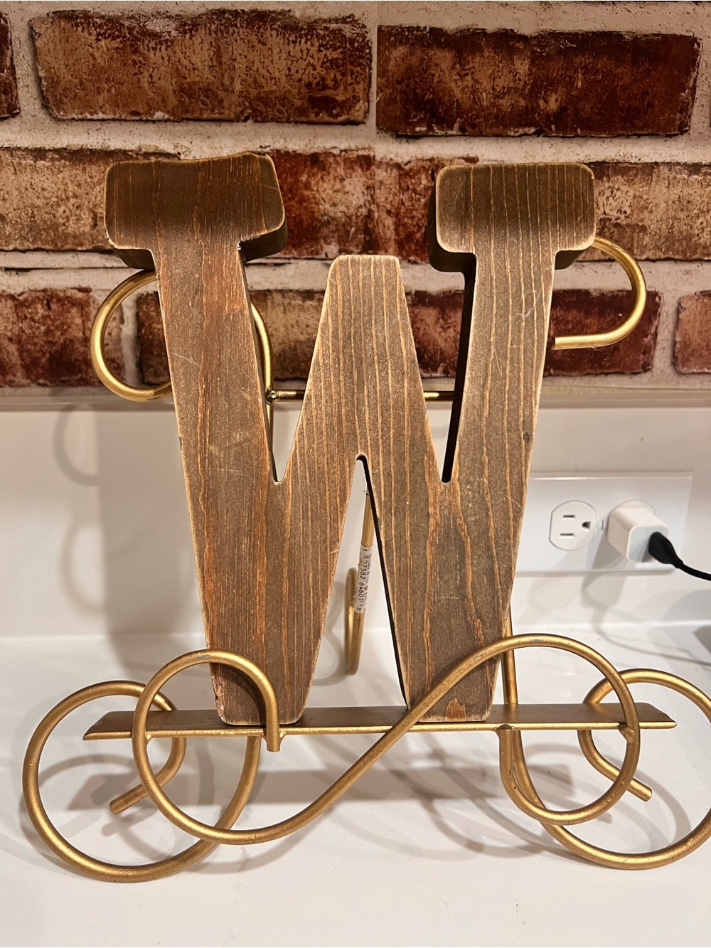 Wooden 'W' Monogram Wall Decor in Brown and Gold